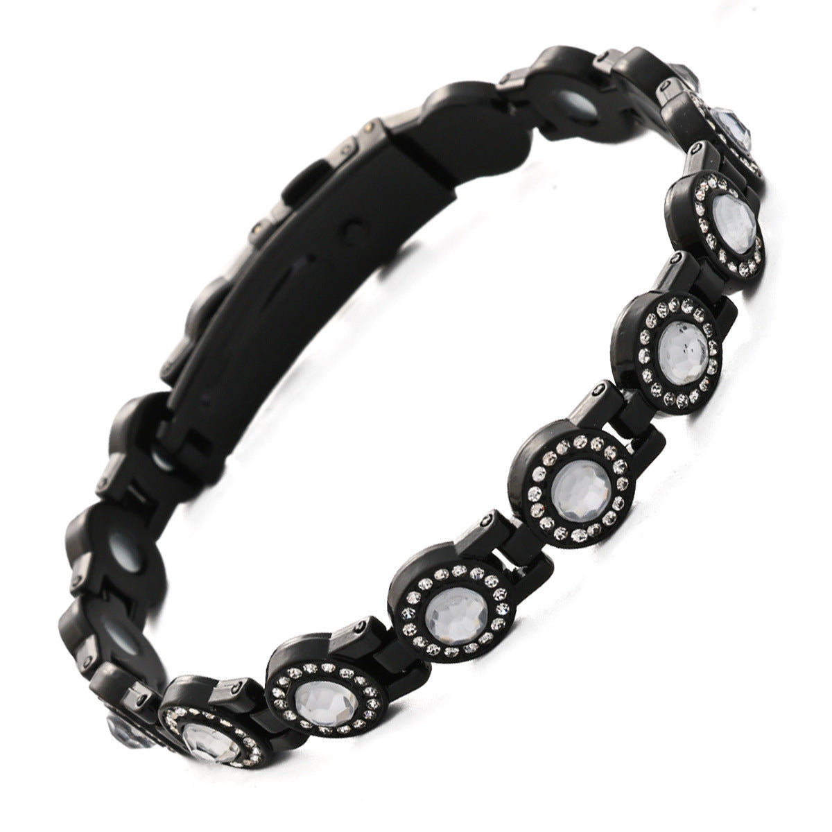 Fashionable, Light-Luxury Lucky Clover Alloy Diamond-Encrusted Single-Row Magnetic Bracelet For Women