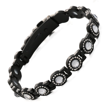 Fashionable, Light-Luxury Lucky Clover Alloy Diamond-Encrusted Single-Row Magnetic Bracelet For Women