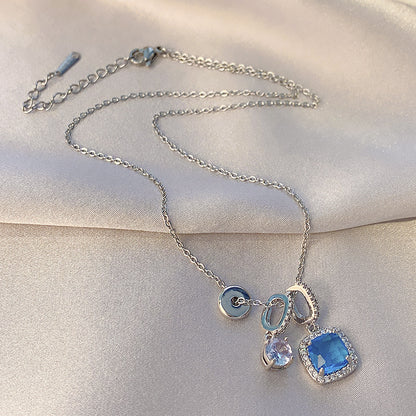 Women's Super Shiny Blue Zircon Necklace Niche High-end Clavicle Chain