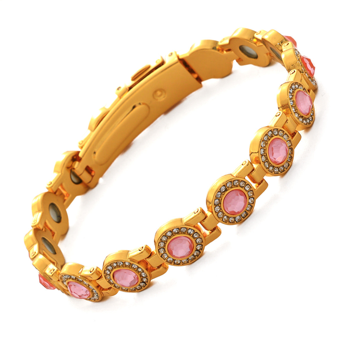 Fashionable, Light-Luxury Lucky Clover Alloy Diamond-Encrusted Single-Row Magnetic Bracelet For Women