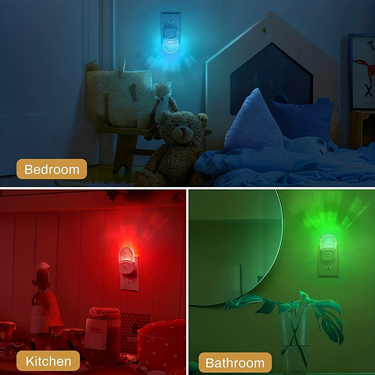 2pcs Night Lights Plug Into Wall, LED Night Light, 8-Color Changing RGB Night Light With Dusk To Dawn Sensor, RGB Mode Nightlight Christmas Gifts