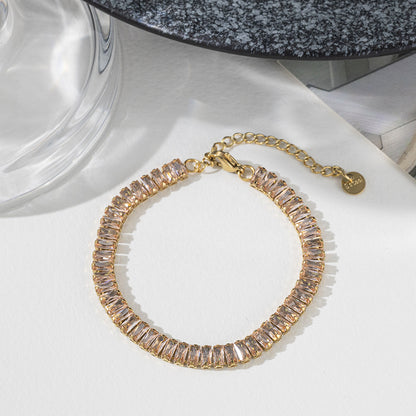 Golden Bracelet With Square-cut  Fully Paved Crystals