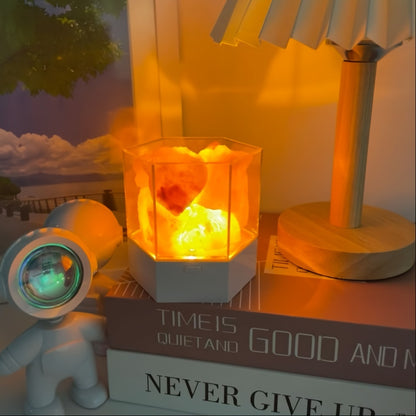 1pc Modern Himalayan Salt LED Night Light - USB-Powered Crystal Lamp with Warm Glow, Decorative Rock Salt Effect for Bedroom, Meditation & Home Ambiance, Includes Wooden Base & Adjustable Brightness, Lamp for Bedroom