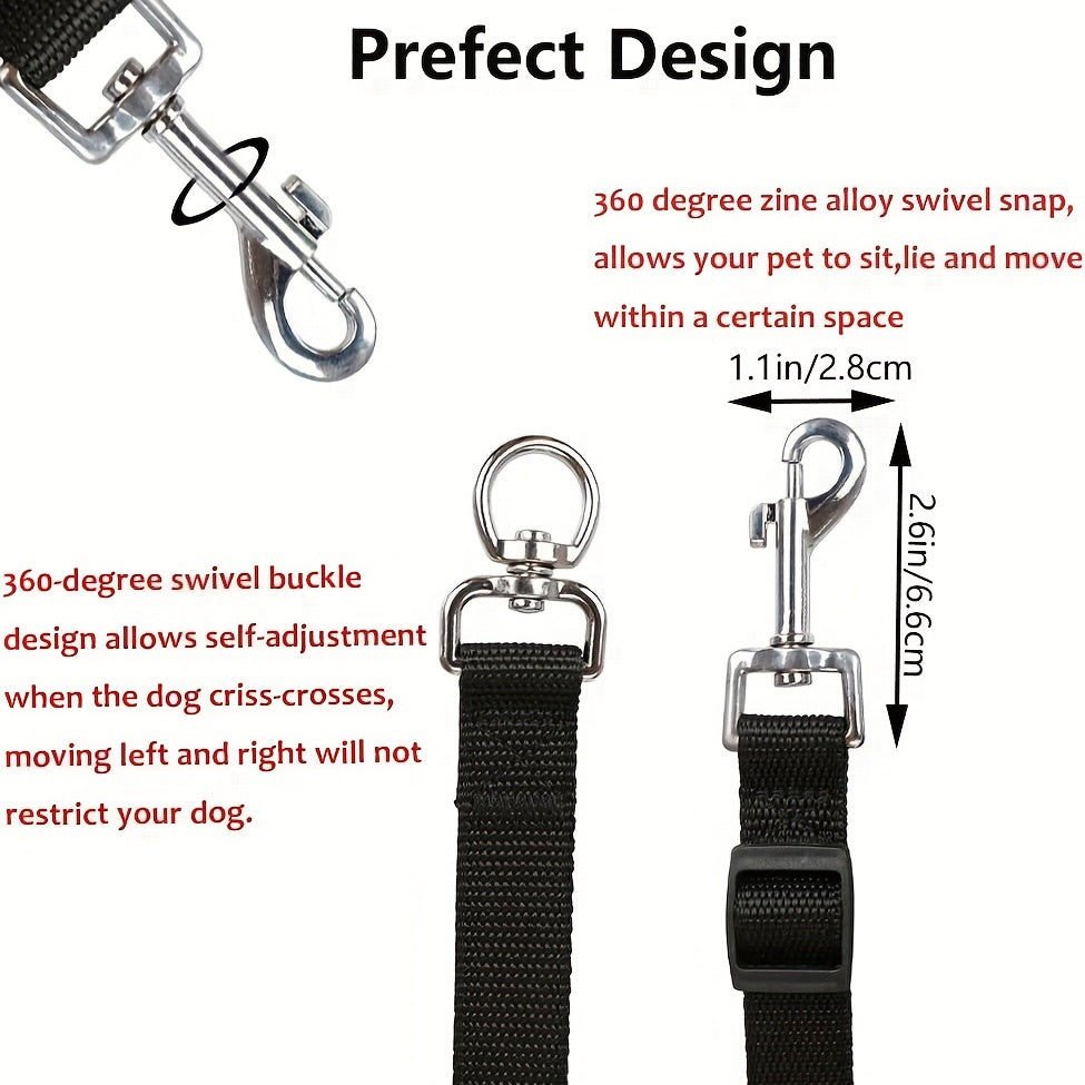 Heavy-Duty Dog Harness System with 3-Directional Control - 3-Way Dog Leash with Adjustable Car Seat Belt System - No-Pull 5-Foot Long Leash for Outdoor Walking, Hiking, Car Travel & Camping - Compatible with All Dog Sizes (Bl