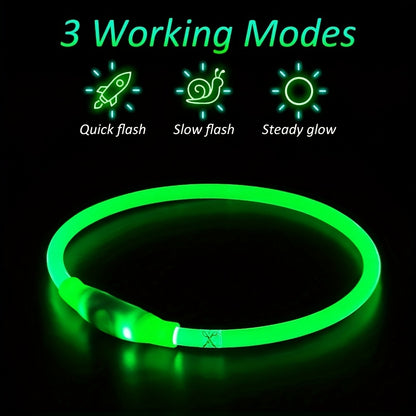 Luminous USB Rechargeable Dog Collar - Glow-in-the-Dark PVC Neck Cuff for Small Medium Large Dogs, Nighttime Walking Light with USB Charging, Safe & Portable Pet Accessory, Glow in the Dark Technology
