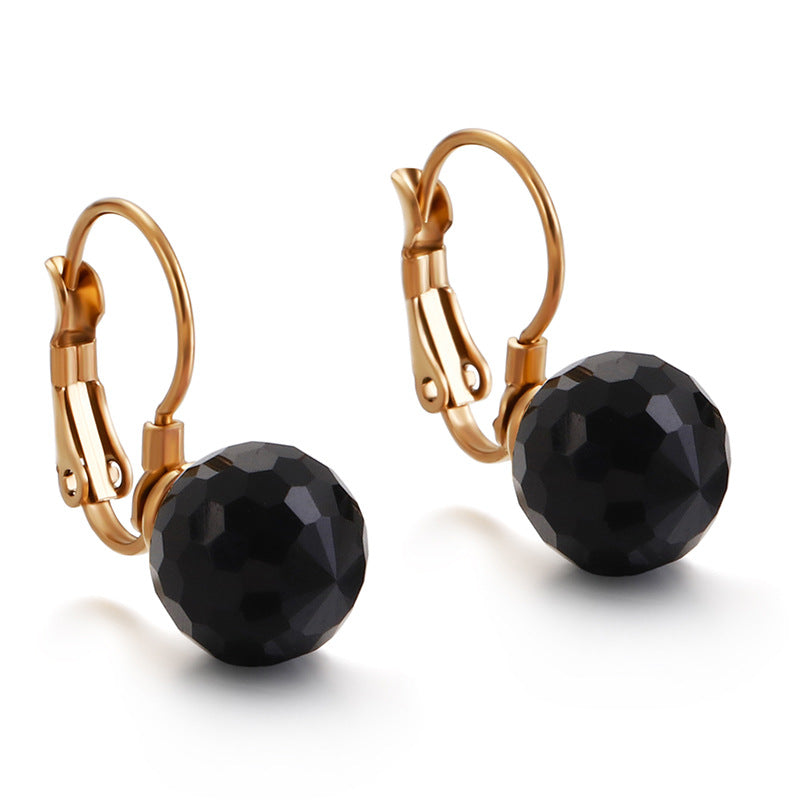 10mm Glass Crystal Ear Hooks Womens Titanium Steel Earrings