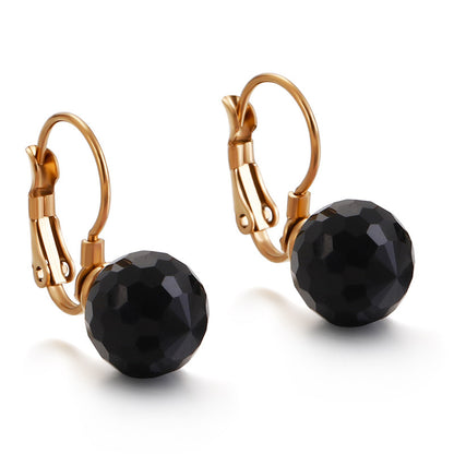 10mm Glass Crystal Ear Hooks Womens Titanium Steel Earrings