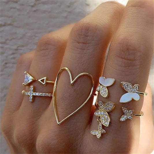 Fashion Hollow Heart Butterfly Ring Set For Women