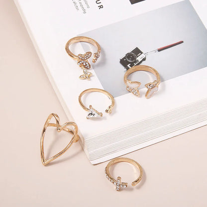 Fashion Hollow Heart Butterfly Ring Set For Women