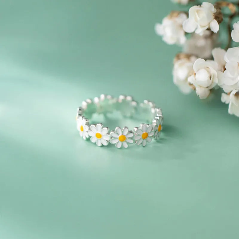 Vintage Daisy Flower Rings For Women Korean Style Adjustable Opening Finger Ring Bride Wedding Engagement Statement Jewelry Gif - Giftcare 