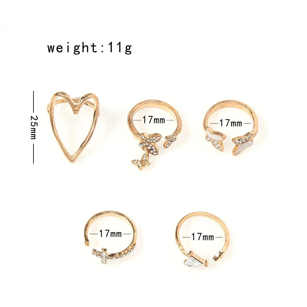 Fashion Hollow Heart Butterfly Ring Set For Women