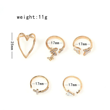 Fashion Hollow Heart Butterfly Ring Set For Women