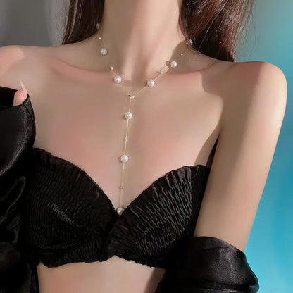 Imitation Pearls Long Chain Necklace for Women