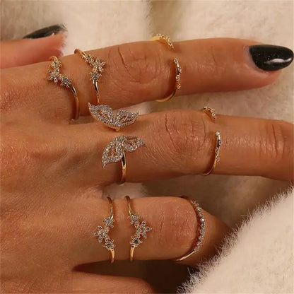 Fashion Hollow Heart Butterfly Ring Set For Women