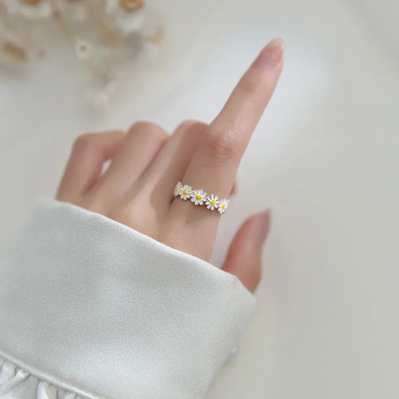 Vintage Daisy Flower Rings For Women Korean Style Adjustable Opening Finger Ring Bride Wedding Engagement Statement Jewelry Gif - Giftcare 