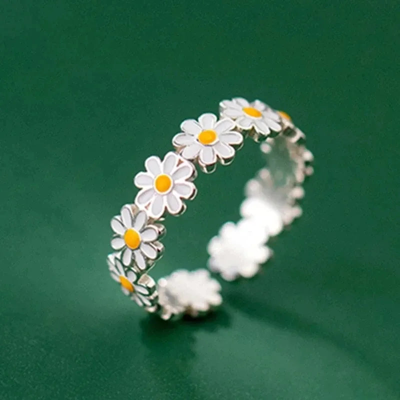 Vintage Daisy Flower Rings For Women Korean Style Adjustable Opening Finger Ring Bride Wedding Engagement Statement Jewelry Gif - Giftcare 