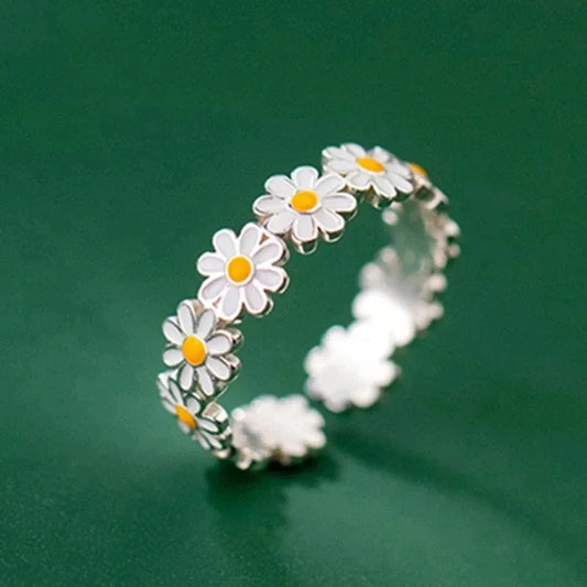 Vintage Daisy Flower Rings For Women Korean Style Adjustable Opening Finger Ring Bride Wedding Engagement Statement Jewelry Gif - Giftcare 