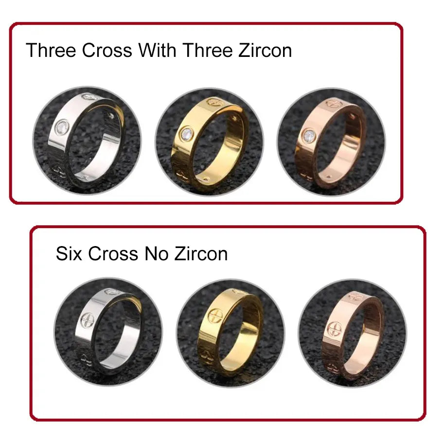 Trendy Stainless Steel Rose Gold Color Love Ring for Women Men Couple CZ Crystal Rings Luxury Brand Jewelry Wedding Gift - Giftcare 