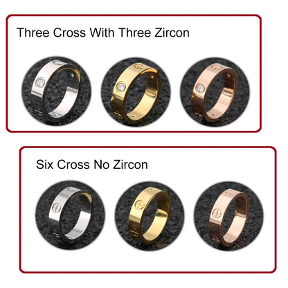 Trendy Stainless Steel Rose Gold Color Love Ring for Women Men Couple CZ Crystal Rings Luxury Brand Jewelry Wedding Gift - Giftcare 