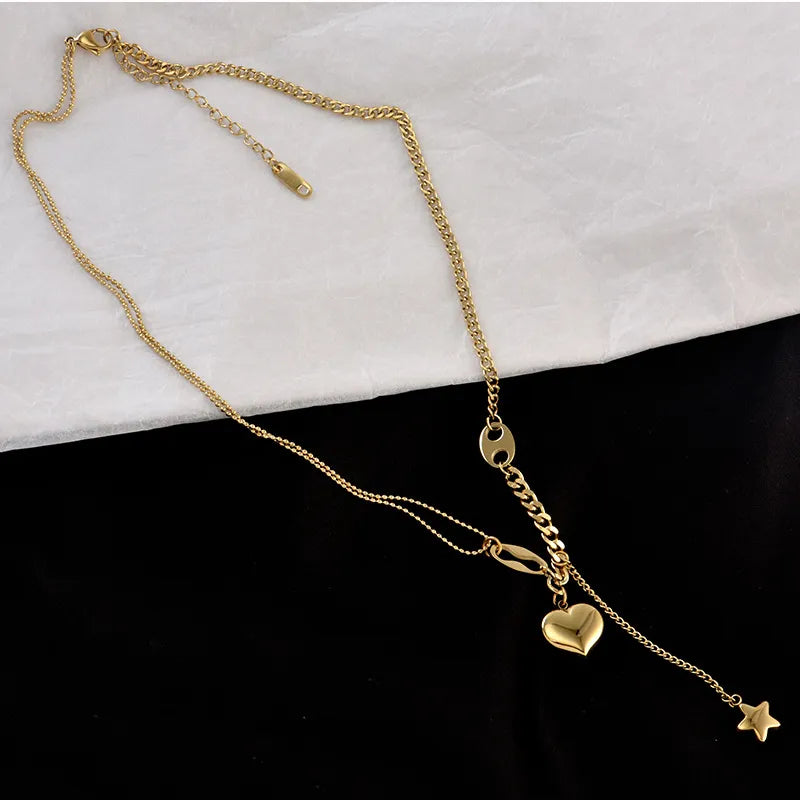 DIEYURO 316L Stainless Steel Long Love Heart  Women Girls Necklaces&Pendant Star Hanging Chain Choker Sweet Valentine's Day Gift - Giftcare 