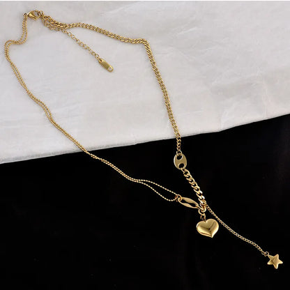 DIEYURO 316L Stainless Steel Long Love Heart  Women Girls Necklaces&Pendant Star Hanging Chain Choker Sweet Valentine's Day Gift - Giftcare 