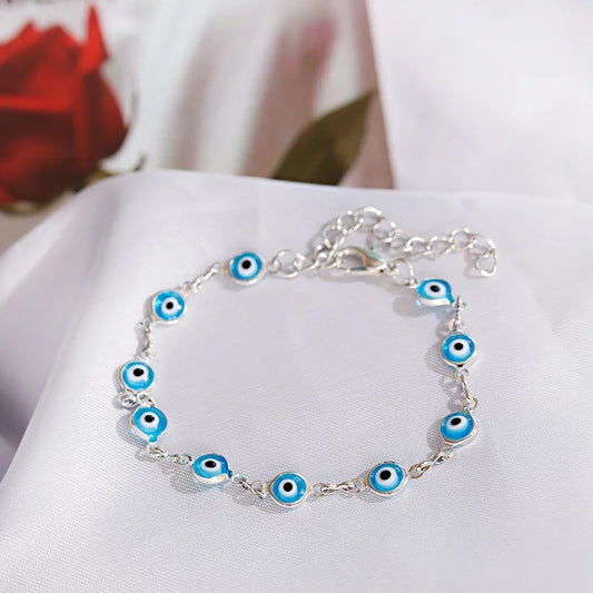 New Women's Blue Evil Eye Chain Adjustable Bracelet Vintage Gold Color Turkish Demon Charm Bracelets Friendship Jewelry Gifts