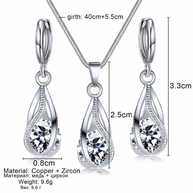 Fashion Silver Color Necklace Earrings Cubic Zirconia Jewelry Sets Elegant Crystal Zircon Jewelry Women Wedding Jewelry Set - Giftcare 