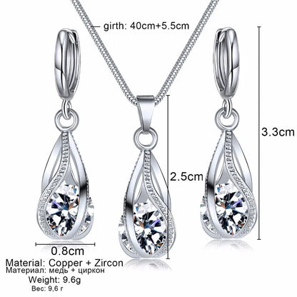Fashion Silver Color Necklace Earrings Cubic Zirconia Jewelry Sets Elegant Crystal Zircon Jewelry Women Wedding Jewelry Set - Giftcare 