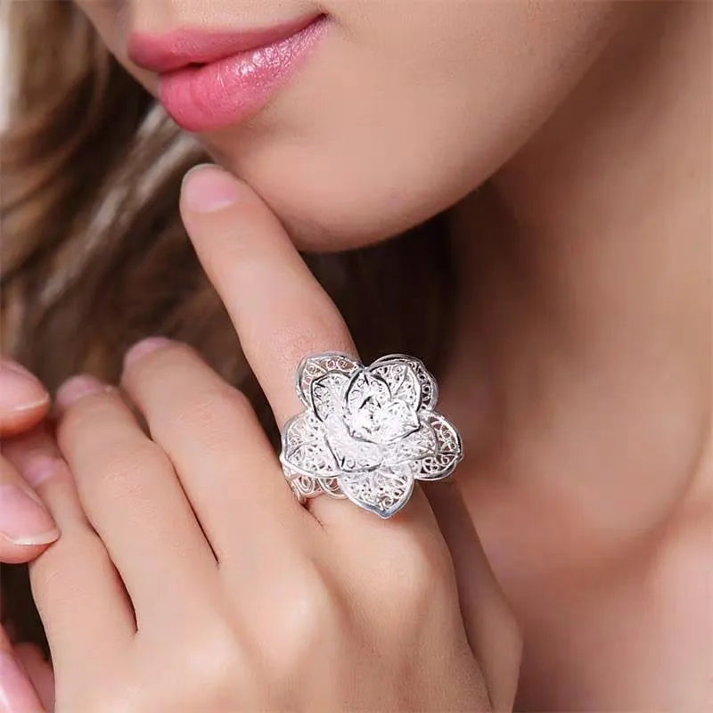 925 sterling Silver Jewelry set for women flower Pendant bangle earrings rings bracelet necklaces fashion party Christmas Gifts - Giftcare 