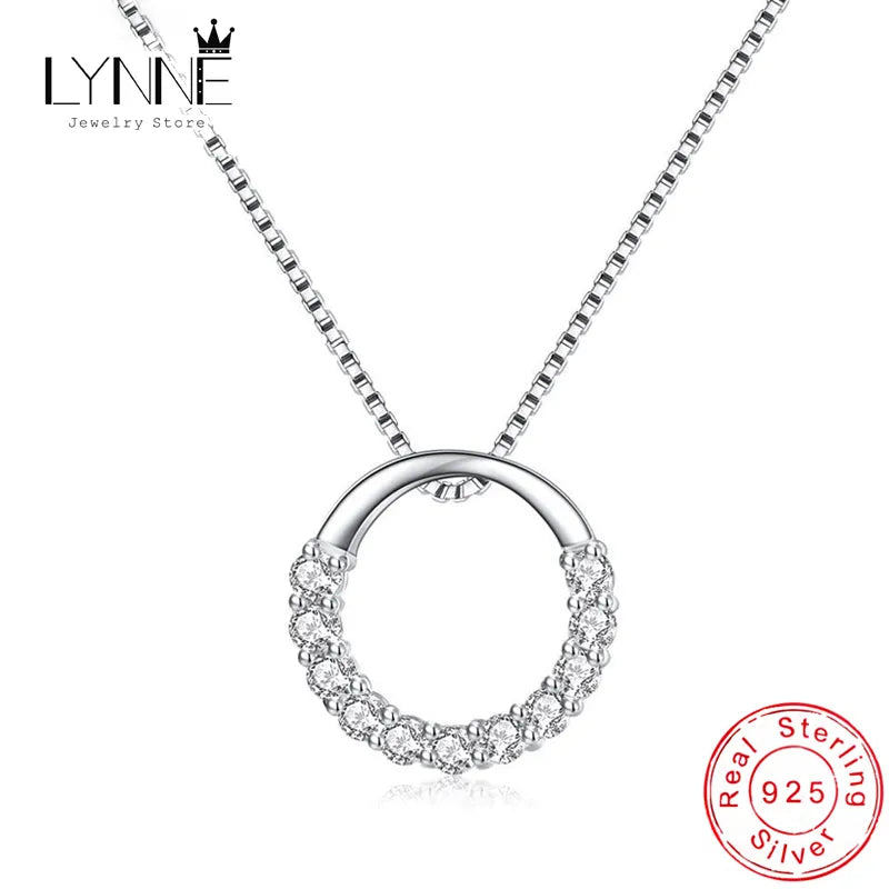 New Fashion 925 Sterling Silver Jewelry Round Zircon Pendants Necklaces Women Fine Semi Rhinestone Circle Clavicle Chain Choker - Giftcare 