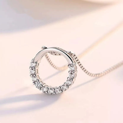 New Fashion 925 Sterling Silver Jewelry Round Zircon Pendants Necklaces Women Fine Semi Rhinestone Circle Clavicle Chain Choker - Giftcare 
