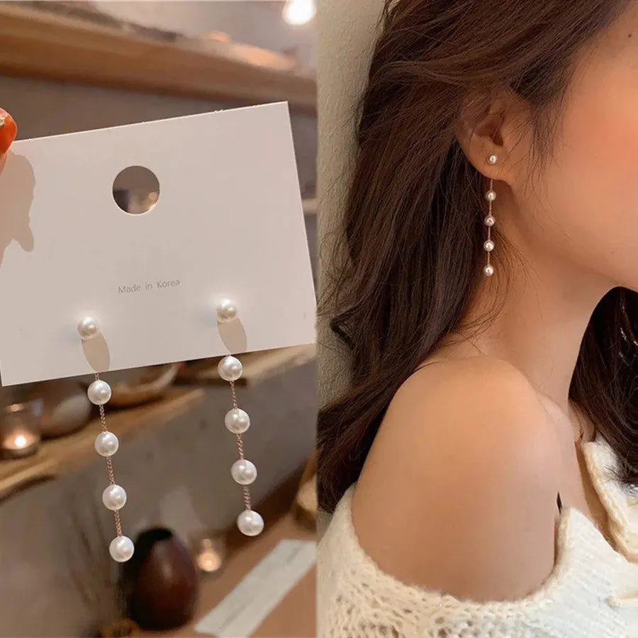 Trend Simulation Pearl Long Earrings Female Moon Star Flower Rhinestone Wedding Pendant Earrings Fashion Korean Jewelry Earrings - Giftcare 