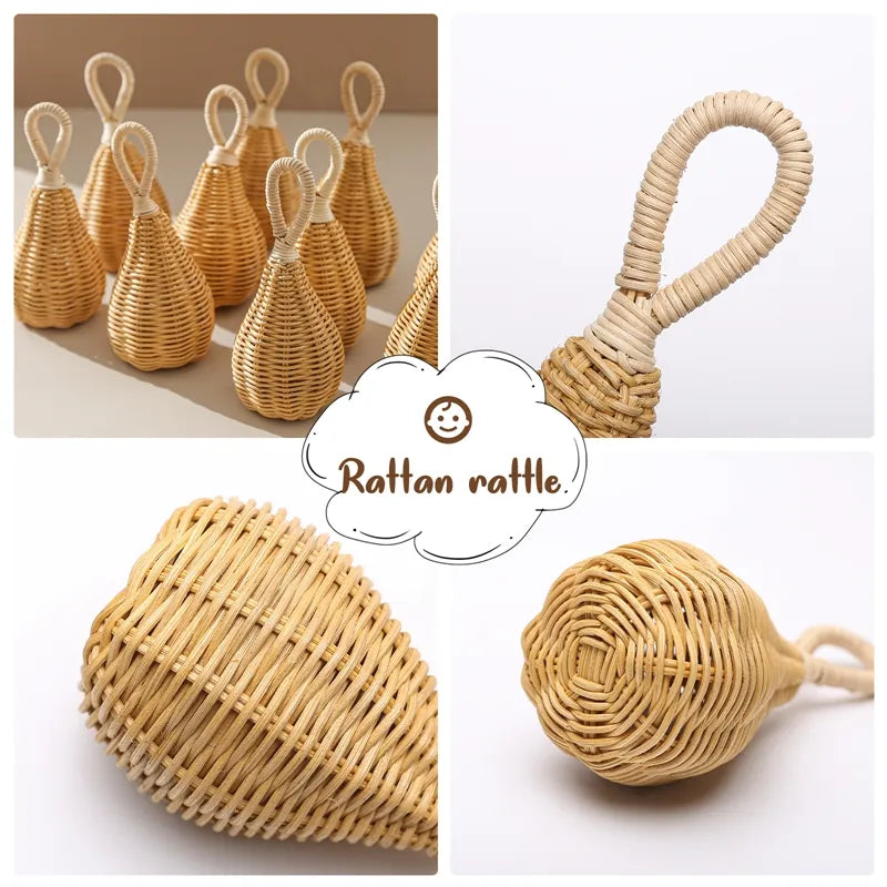 Handmade Rattan Rattles Educational Toys for Kids Crib Mobile Hand Bell Baby Accessories Infant Sensory Toy Baby Teether GIfts - Giftcare 