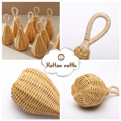 Handmade Rattan Rattles Educational Toys for Kids Crib Mobile Hand Bell Baby Accessories Infant Sensory Toy Baby Teether GIfts - Giftcare 