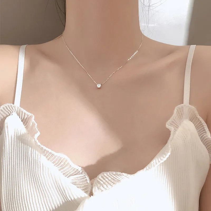 New Trendy 925 Sterling Silver AAA Zircon Choker Necklaces Simple Shiny Diamond CZ Pendants For Women Fine Jewelry NK126 - Giftcare 