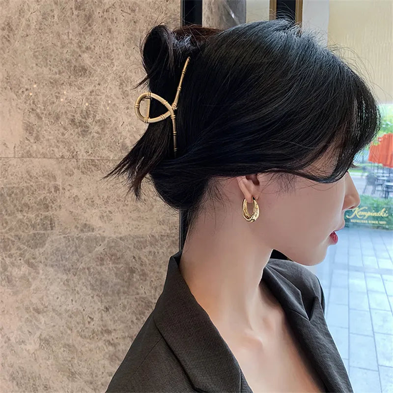 2021 New Classic Copper Alloy Smooth Metal Hoop Earrings For Woman Fashion Korean Jewelry Temperament Girl's Daily Wear earrings - Giftcare 