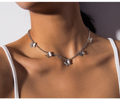 Fashion Choker Necklace Lovely Golden Silver Plated Butterfly Necklace - Giftcare 