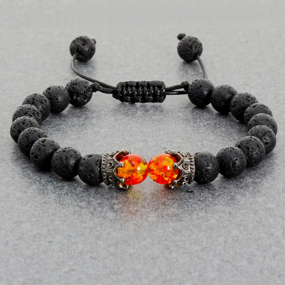 Black Lava Stone Crown Charm Tiger Eye Beads Bracelet For Men Women Braided Bracelets Handmade Adjustable Jewelry Pulseira - Giftcare 