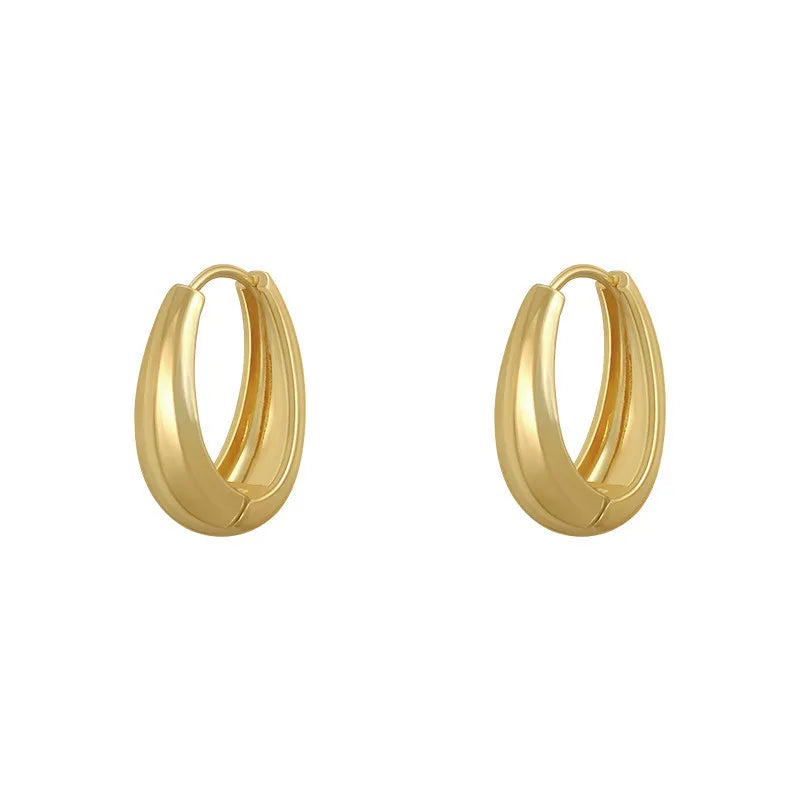 2021 New Classic Copper Alloy Smooth Metal Hoop Earrings For Woman Fashion Korean Jewelry Temperament Girl's Daily Wear earrings - Giftcare 