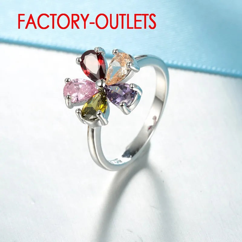 Pendant Necklace Hoop Earrings Ring Jewelry Set 925 Sterling Silver Austrian Colourful Crystal Lovers' Gift For Anniversary - Giftcare 