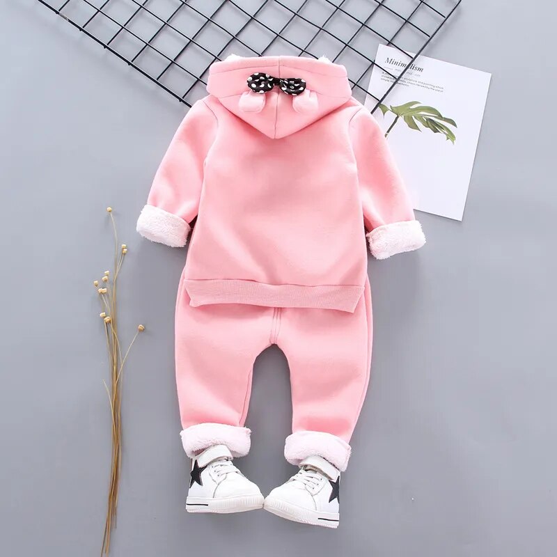 Thick Warm Girls Clothing Set Winter Plush Cotton Outfit For Baby Hoodies Jacket Pants Kids Casual Suit Toddler Boy Wearing - Giftcare 