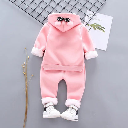 Thick Warm Girls Clothing Set Winter Plush Cotton Outfit For Baby Hoodies Jacket Pants Kids Casual Suit Toddler Boy Wearing - Giftcare 