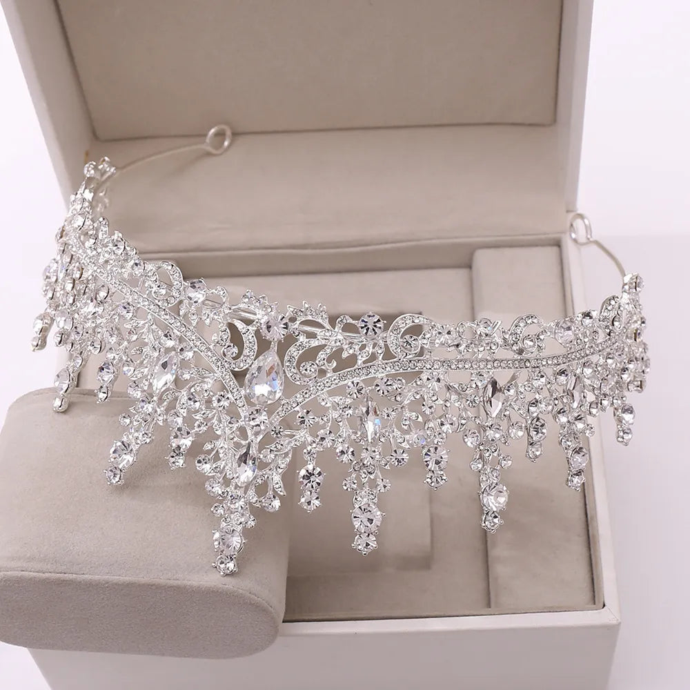 Gorgeous Silver Color Crystal Bridal Jewelry Sets Fashion Tiaras Crown Earrings Choker Necklace Women Wedding Dress Jewelry Set - Giftcare 
