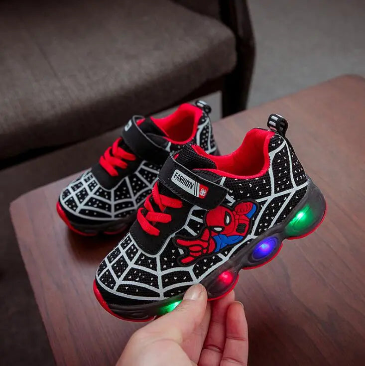 kids Spiderman Glowing sneakers shoes girls boys sport running breatherable children baby kids Led shoes baby toddler sneakers - Giftcare 