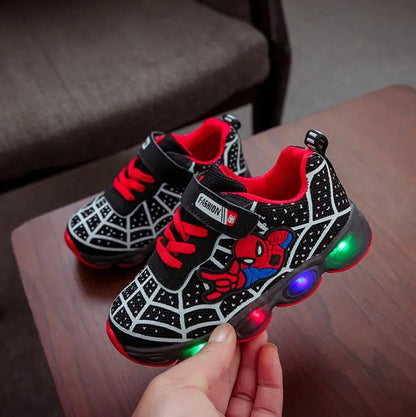 kids Spiderman Glowing sneakers shoes girls boys sport running breatherable children baby kids Led shoes baby toddler sneakers - Giftcare 