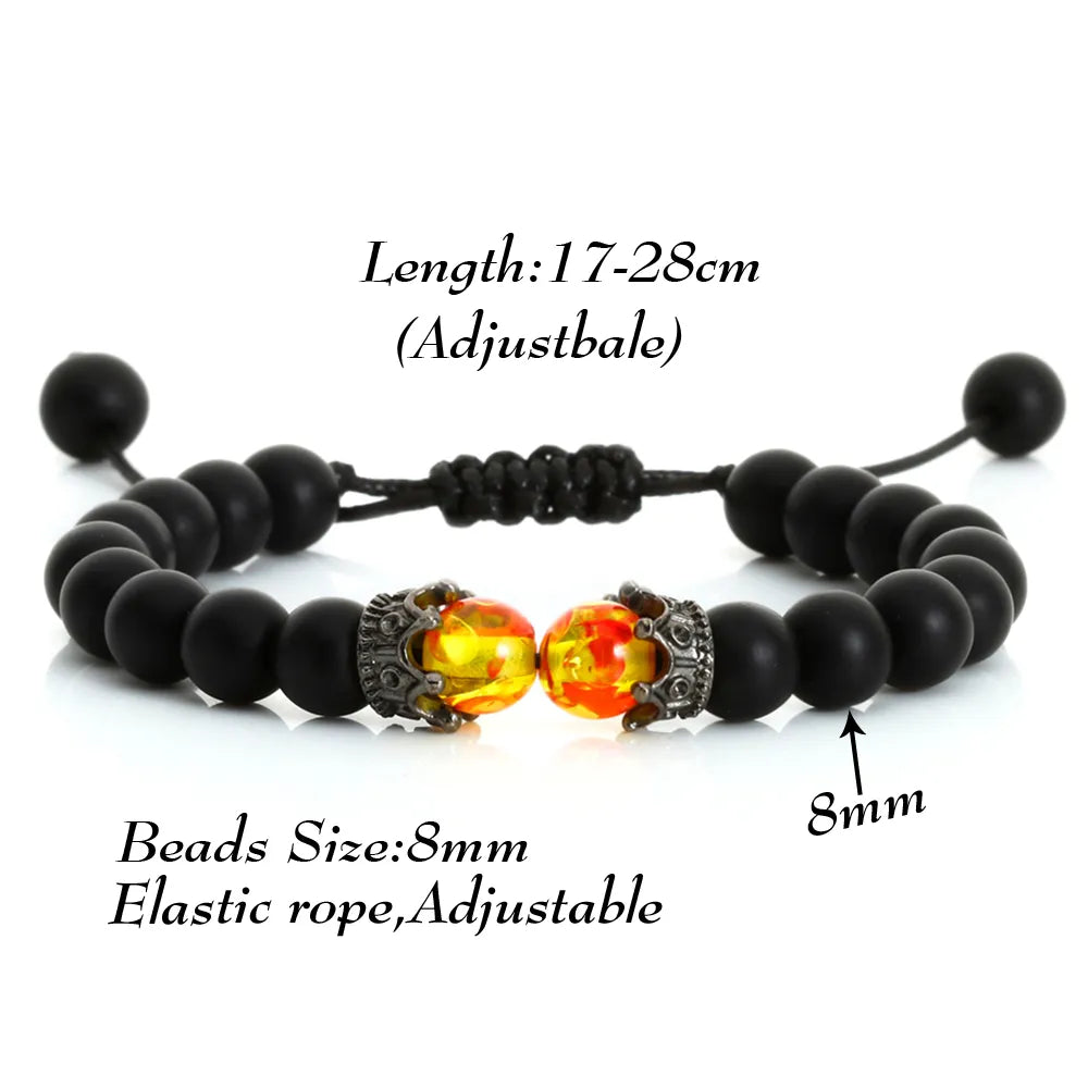 Black Lava Stone Crown Charm Tiger Eye Beads Bracelet For Men Women Braided Bracelets Handmade Adjustable Jewelry Pulseira - Giftcare 