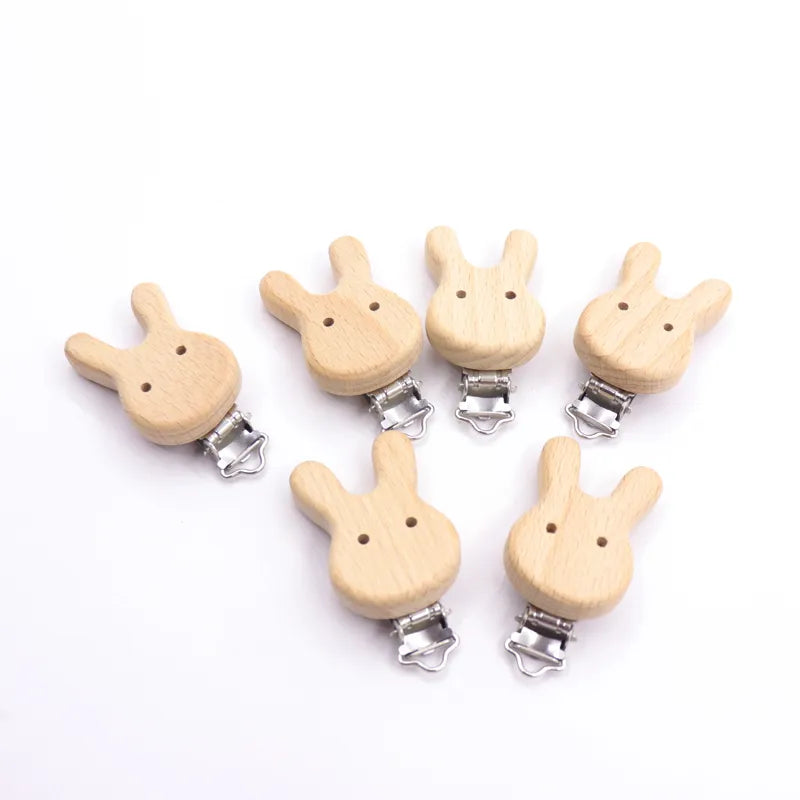 5PCS Wooden Rabbit Pacifier Clip Baby Accessories Wooden Animal Pacifier Metal Holder Elephant Pacifier Wooden Baby Teeth - Giftcare 