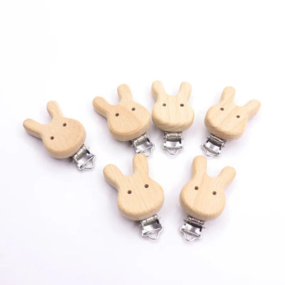 5PCS Wooden Rabbit Pacifier Clip Baby Accessories Wooden Animal Pacifier Metal Holder Elephant Pacifier Wooden Baby Teeth - Giftcare 
