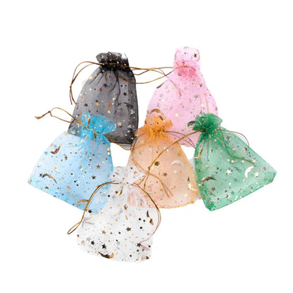 100pcs/bag  Moon Star Organza  7x9 9x12cm Small Christmas Drawstring Gift Bag Charm Jewelry Packaging Bags & Pouches - Giftcare 