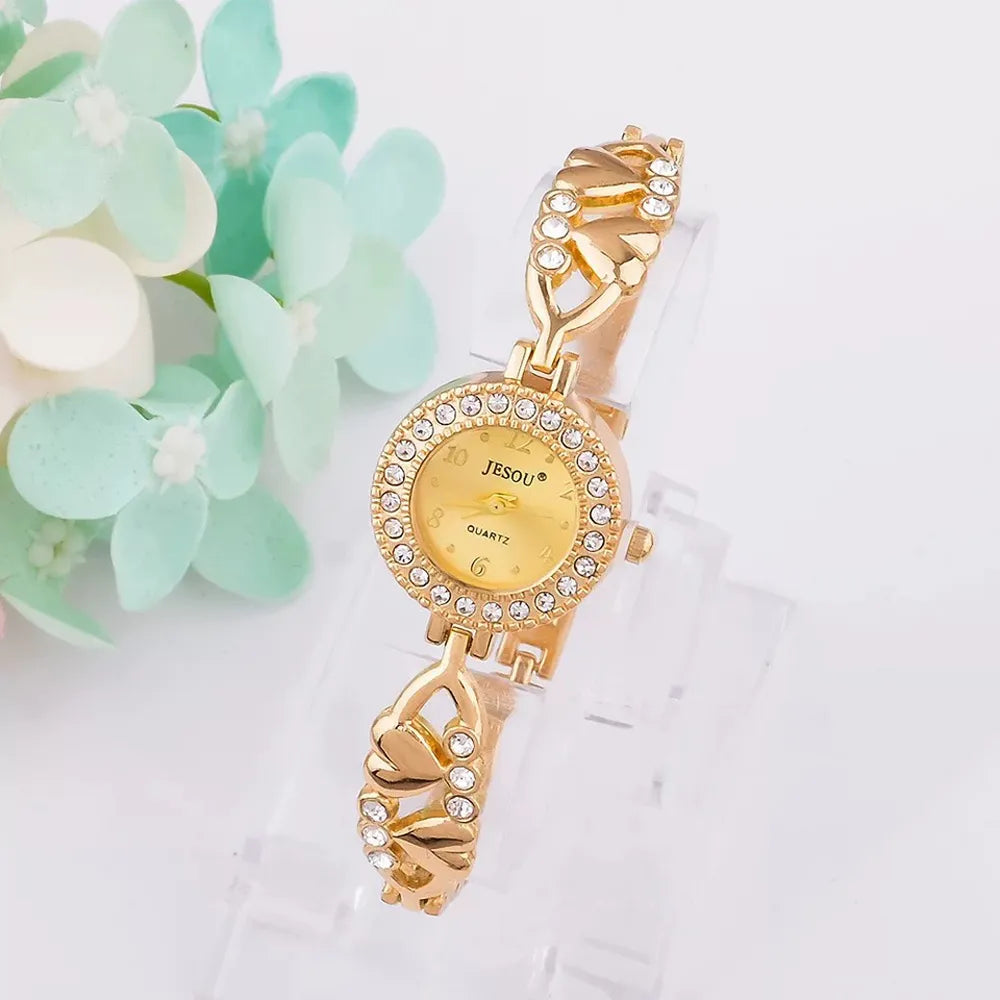 Women Bracelet Watch Set Gold Crystal Design Necklace Earrings ring Female Jewelry Set Quartz Watch Women’s Gifts For Valentine - Giftcare 